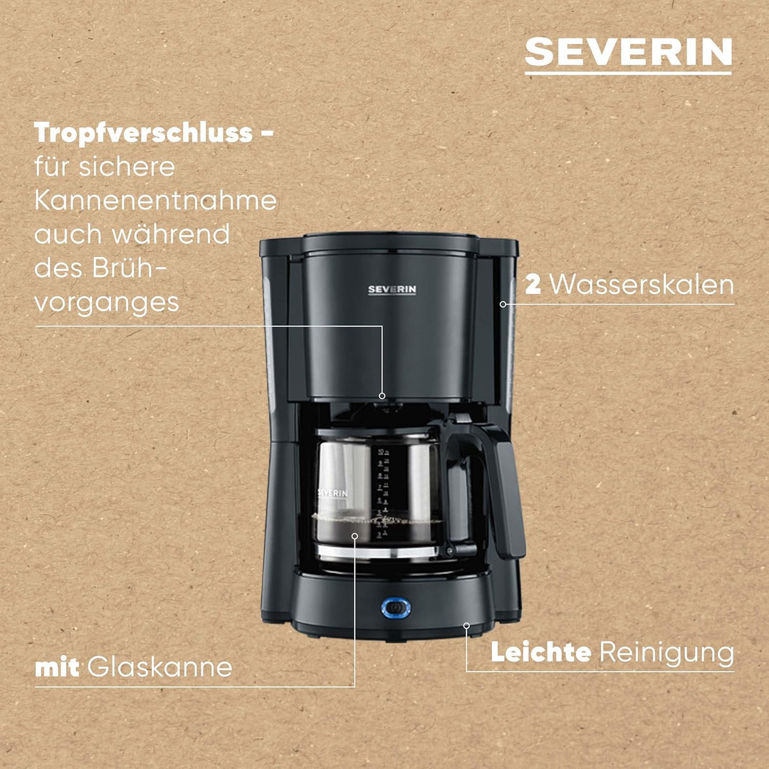 SEVERIN KA 9554 Kaffeeautomat Type, 1000, Edelstahl, 1.25 liters, schwarz-matt, KA 9554
