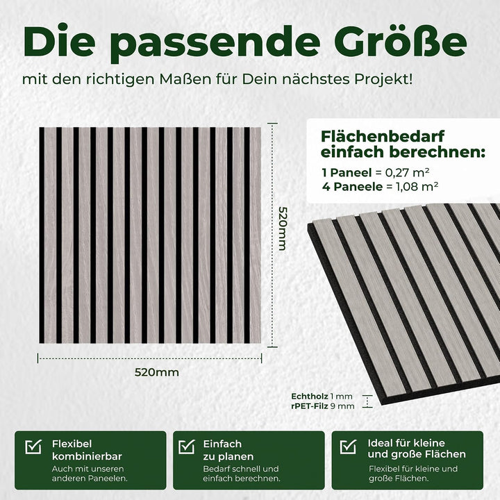 Akustikpaneele Holz 52x52 cm Echtholzfurnier Eiche Grau 1er Set Eiche Grau 1er-Set, Eiche Grau 1er-S