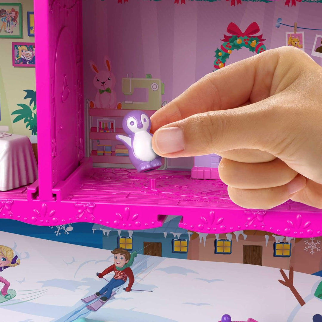 Polly Pocket Adventskalender, Winterhaus-Design, 4 Etagen mit 8 Zimmern, 25 Überraschungen zu entdec