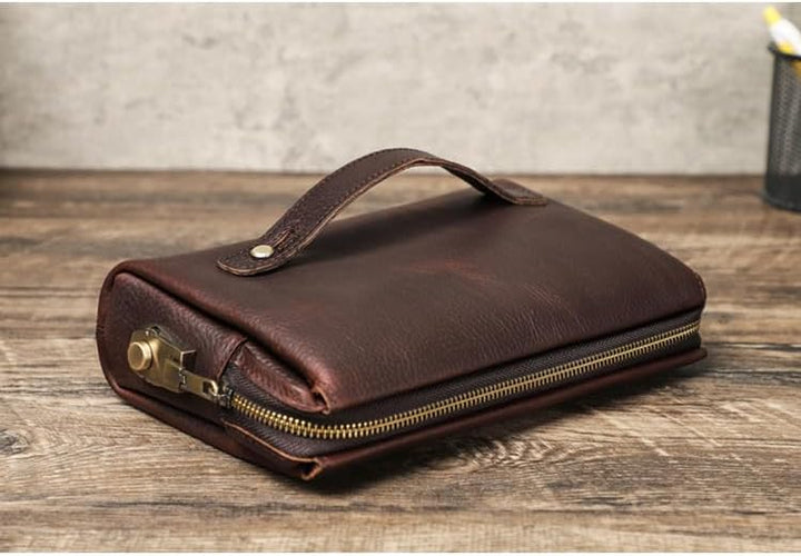Contacts Herren-Leder-Clutch mit digitalem Verschluss, Vintage-Anti-Diebstahl-Kupplung mit grosser K