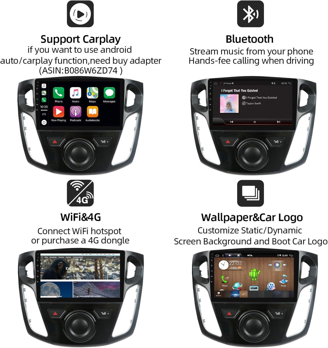 JOYX PX6 Autoradio Android 10 Passt für Ford Focus (2012-2017) - [4G+64G] - Rückfahrkamera Canbus KO