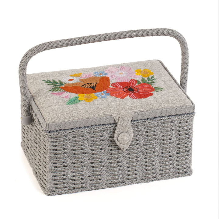 Hobby Gift Medium Näh-Aufbewahrungsbox, Holz/Stoff, Gestickte Wildblume, Gestickte Wildblume