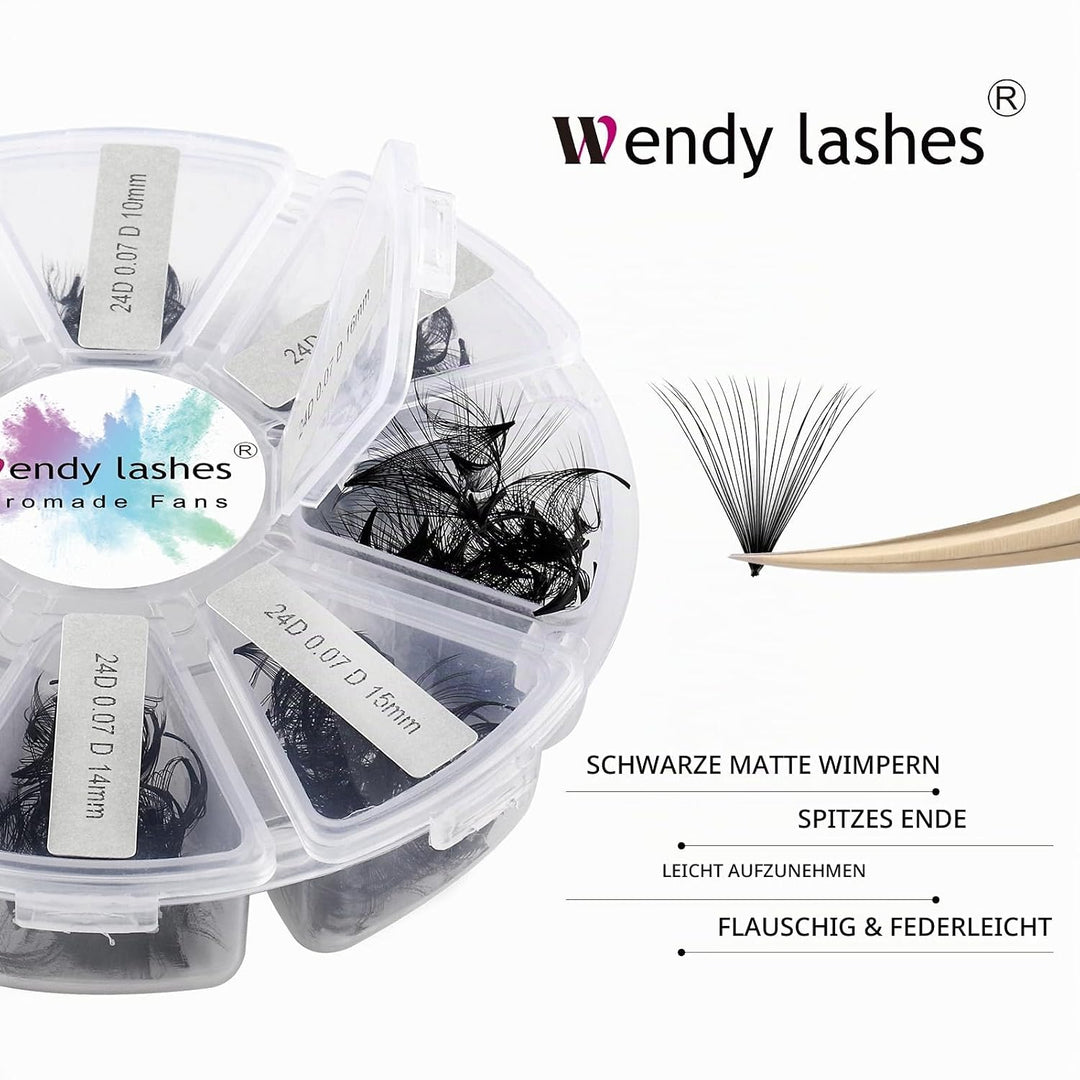 Fertige Fächer Wimpern Extension 24D 500 Stück 9-16mm 0,07mm D Curl Fertig Volumen Wimpern Fächer Pr