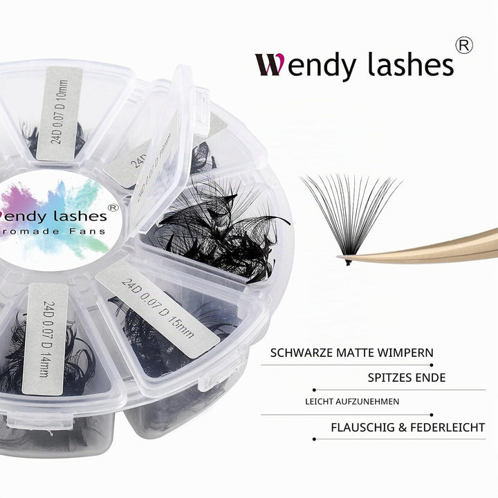 Fertige Fächer Wimpern Extension 24D 500 Stück 9-16mm 0,07mm D Curl Fertig Volumen Wimpern Fächer Pr