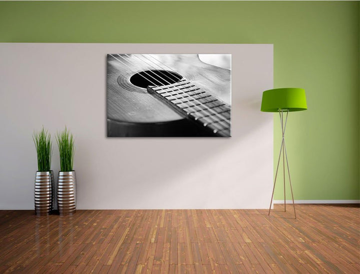 Pixxprint Gitarrensaiten am Schallloch auf Leinwand, XXL riesige Bilder fertig gerahmt mit Keilrahme