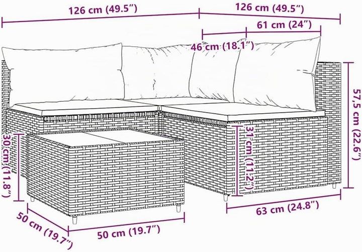 vidaXL Garten Lounge Set 4-TLG., Gartenmöbel Set mit Kissen, Sitzgruppe für Garten Terrasse, Modular