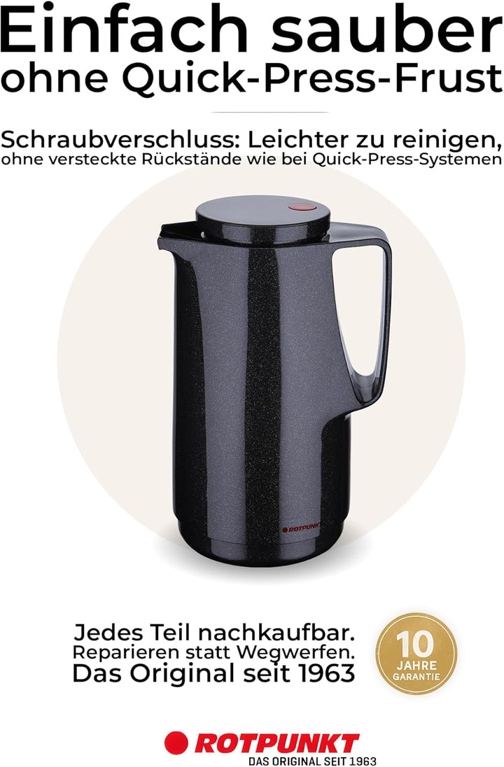 Rotpunkt Isolierkanne 760" 1,0l in schwarz, Edelstahl, 20 x 10 x 10 cm, Schwarz
