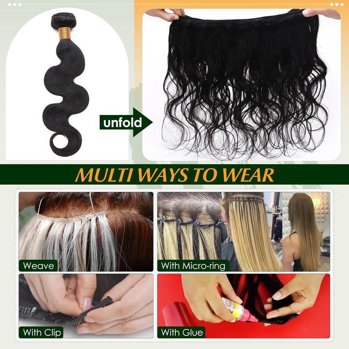 Elailite Haartressen Echthaar Schwarz Sew in Bündel Hair Extensions Tressen Haarverlängerungen Brasi