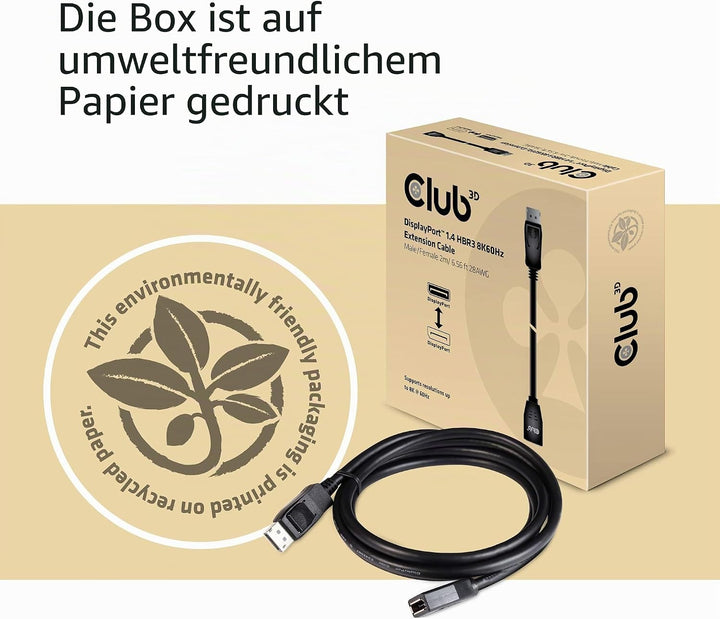 Club 3D DisplayPort-Kabel 1.4 Verlängerungskabel 2Meter, CAC-1022 2 m, Stecker-Buchse, 2 m, Stecker-