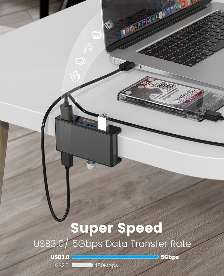 USB 3.0 Hub 4 Port, ORICO Aluminium SuperSpeed Datenhub Mit Extra Netzteilanschluss Port für Desktop