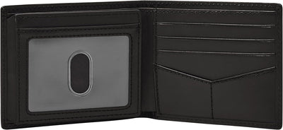 Fossil Men's Derrick RFID-Blocking Leather Bifold Wallet with Flip ID Window Schwarz, Schwarz