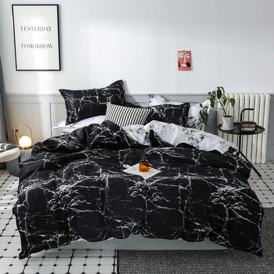 OLDBIAO Marmoriert Bettwäsche Set 2tlg, Schwarz Weiss Marmor Bettbezug 135x200cm mit Kissenbezug 80x