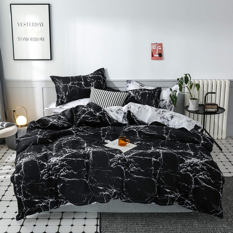 OLDBIAO Marmoriert Bettwäsche Set 2tlg, Schwarz Weiss Marmor Bettbezug 135x200cm mit Kissenbezug 80x