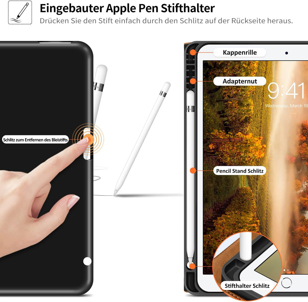 HOLIMET iPad 9 Generation Hülle mit Stifthalter, 2021/2020/2019 iPad 8/7. Generation PU-Leder Case T