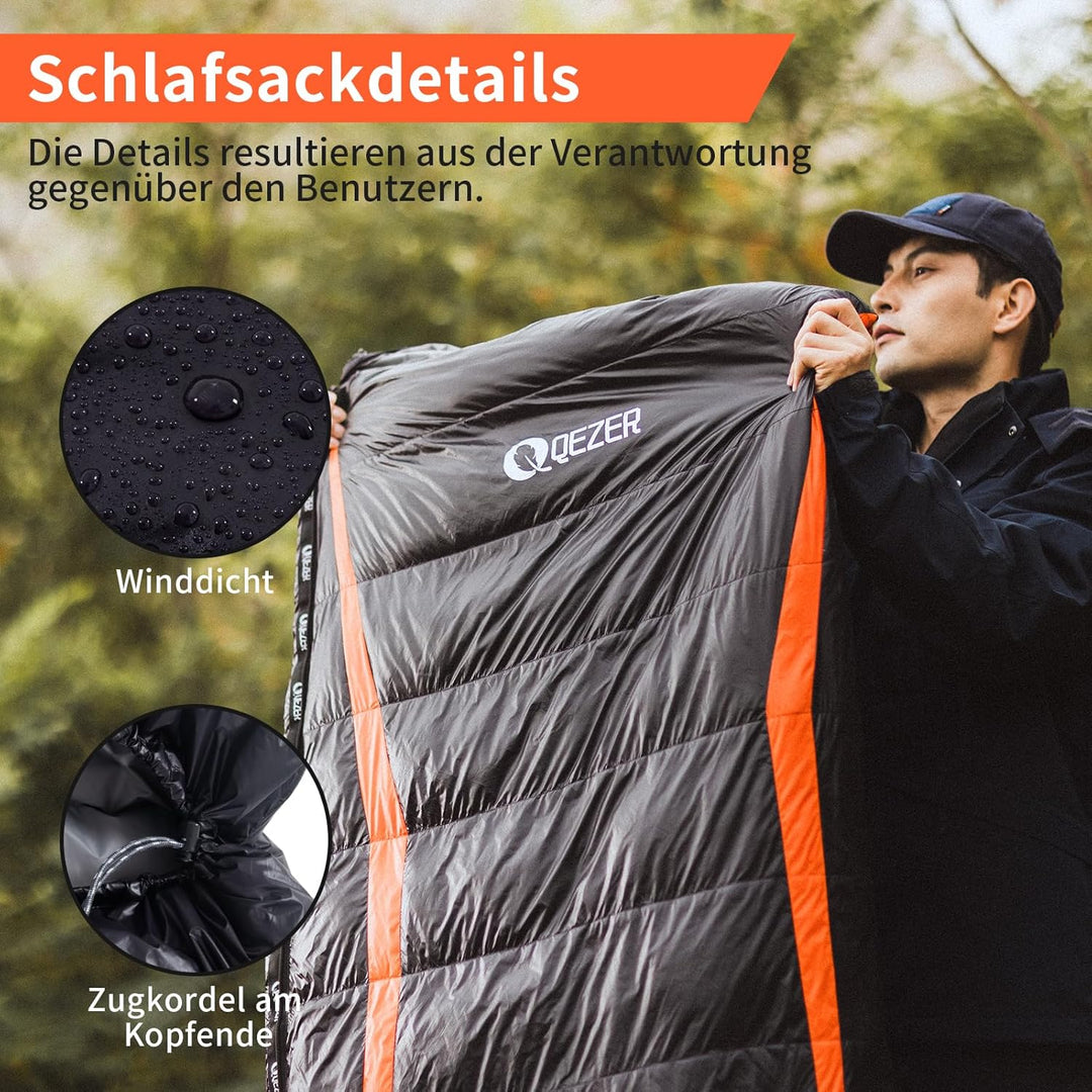 Daunenschlafsack,schlafsack kleines packmass , 600FP+ Premium-Daunen, 12°C bis -24°C, leicht und war