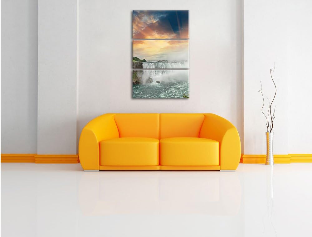 Pixxprint Niagarafälle bei Sonnenuntergang als Leinwandbild/Grösse: 3 Teilig (120x80 cm) cm/Wandbild