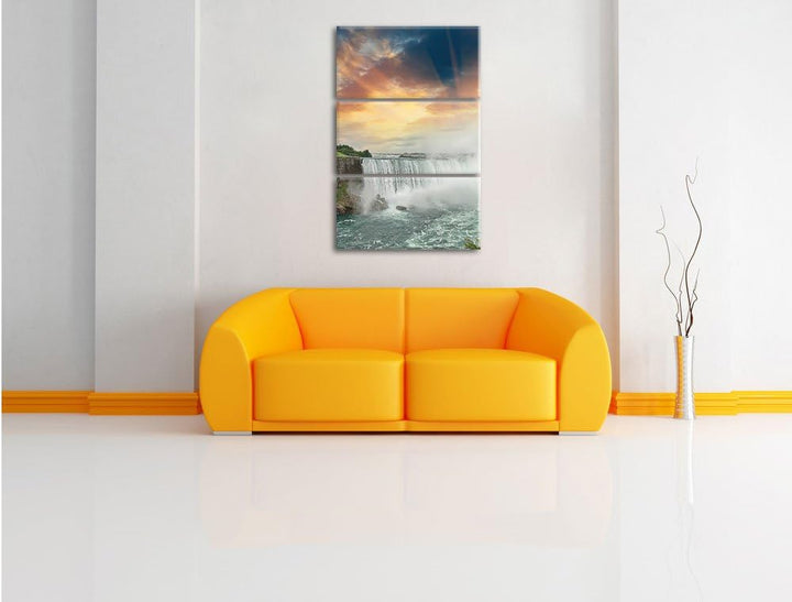 Pixxprint Niagarafälle bei Sonnenuntergang als Leinwandbild/Grösse: 3 Teilig (120x80 cm) cm/Wandbild