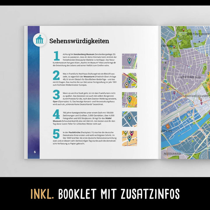 Frankfurt Puzzle Stadtplan - XXL 500 Teile - Mit Booklet & Faltkarte - 68x48cm Motivgrösse - Reisefü