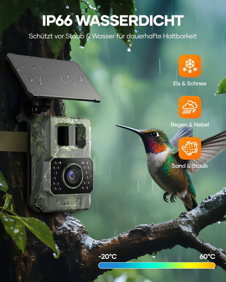 Wildkamera mit Handyübertragungs-App,WIAN Solar Wildtierkamera mit Nachtsicht Bewegungsmelder,48MP 3
