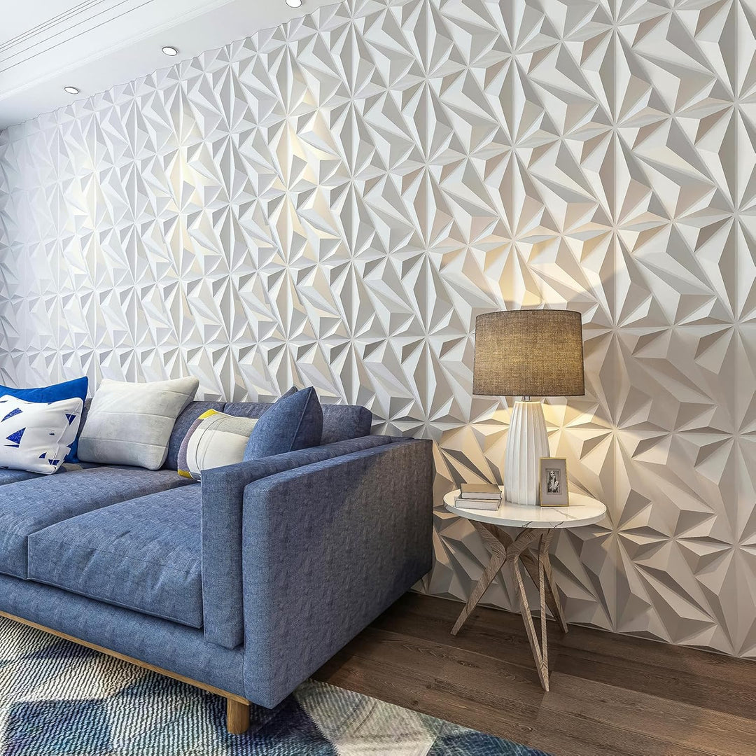Art3dwallpanels PVC 3D Wandpaneel Diamant für Innenwand Dekor in Weiss, 3D Strukturierte Wandpaneele