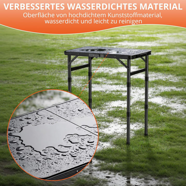 FUNYKICH Klapptisch aus Kunststoff 58x40cm, wasserdichter Campingtisch mit 3-Fach höhenverstellbar,