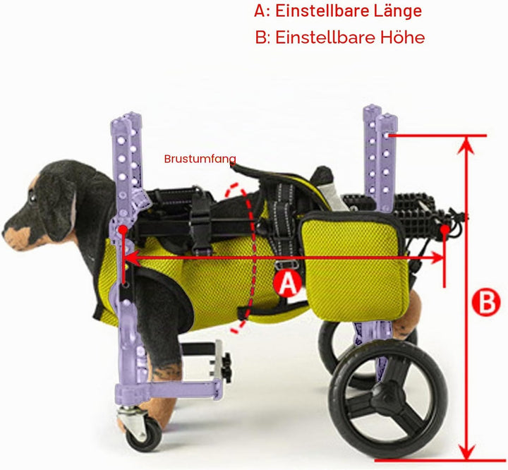 Hunderollstuhl für die Hinterbeine, Hunderollstuhlwagen, Dehnbarer Integrierter 4-Rad-Laufwagen für
