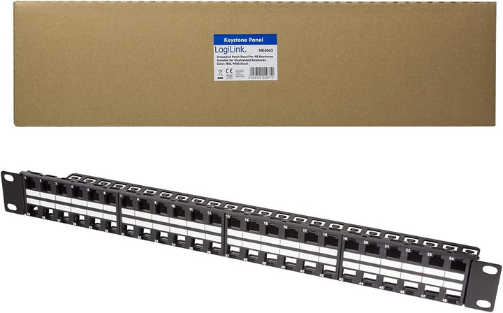 LogiLink NK4045 Keystone Patchpanel/Verteilerfeld für 48 Buchsen, ungeschirmt, 1 HE (Höheneinheit) s