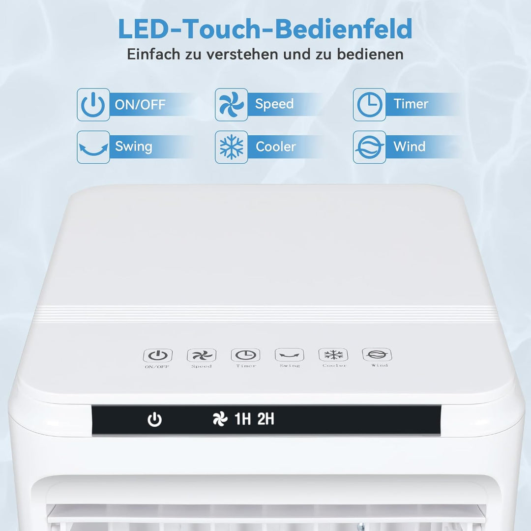 Fullwatt Mobiler Luftkühler 7 Liter Kapazität, Mobile Klimageräte mit 2 Kühlakkus, 80W, 3 in 1 Luftb