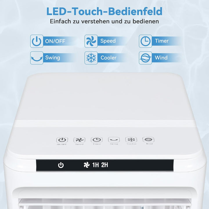 Fullwatt Mobiler Luftkühler 7 Liter Kapazität, Mobile Klimageräte mit 2 Kühlakkus, 80W, 3 in 1 Luftb