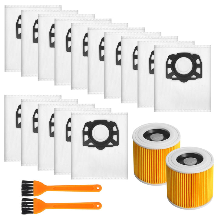 15 Stück für Kärcher KFI 357 Staubsaugerbeutel + 2 Filter+2 Filterbürste Ersatz für Kärcher WD2 Plus