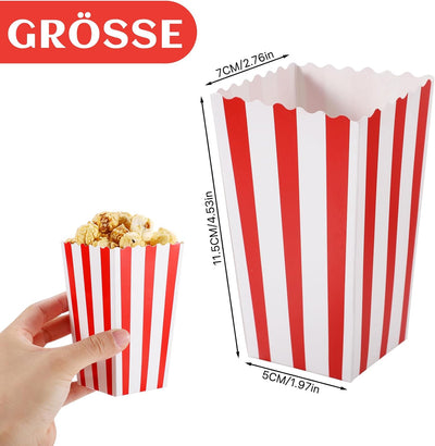 100 Stück Popcorn Tüten, 11,5x7x5 cm Popcorntüten Klein Popcorn Boxen Rot Weiss Snacktüten Süssigkei