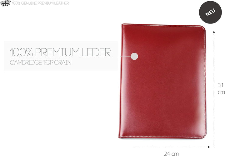 DELMON VARONE - Personalisierbare Urkundenmappe DIN A4 aus Cambridge Top Grain Leder rot, Dokumenten