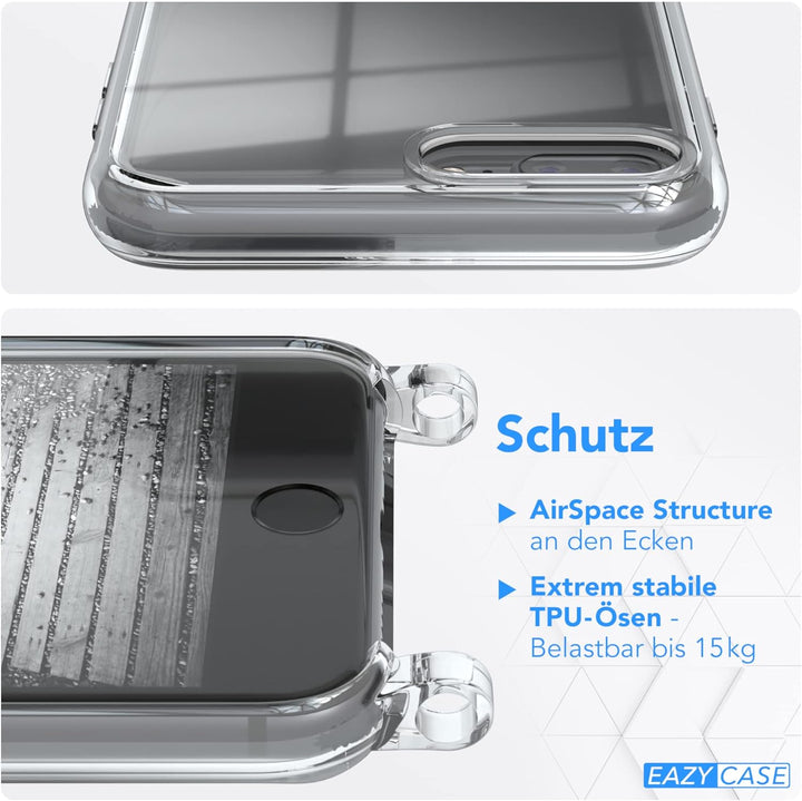 EAZY CASE Handykette kompatibel mit iPhone 7/8 Plus Handyhülle mit Metall Umhängeband und Ersatz Kor