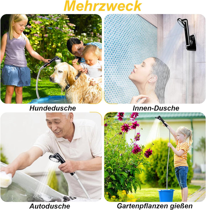 LIBERRWAY Campingdusche mit Pumpe, Camping Dusche Set mit Wiederaufladbarer Akku/Jetkopf, 2m Dusches