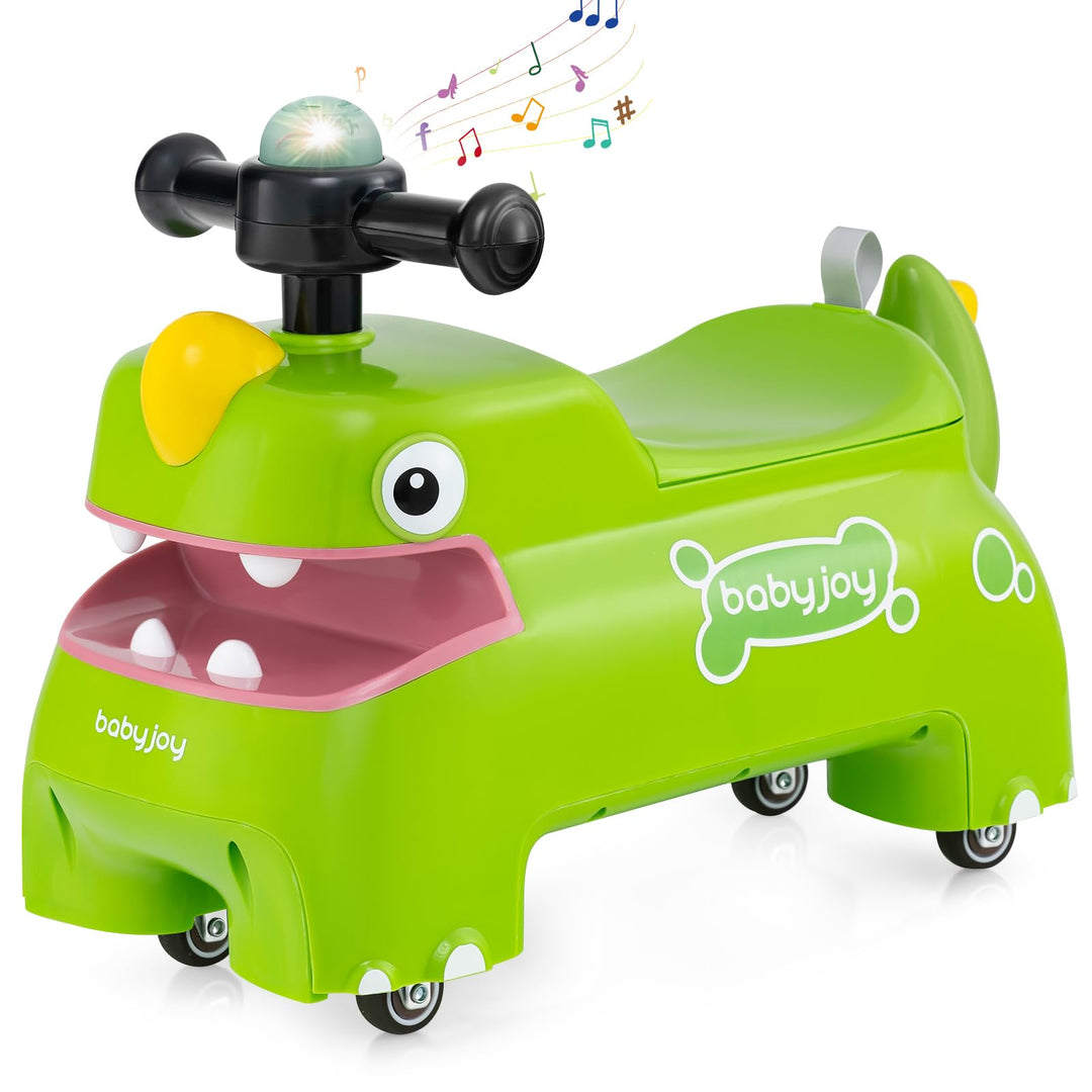 COSTWAY Rutschauto, Rutschfahrzeug mit Stauraum unter dem Sitz, Dinosaurier Schiebauto mit Lichter &