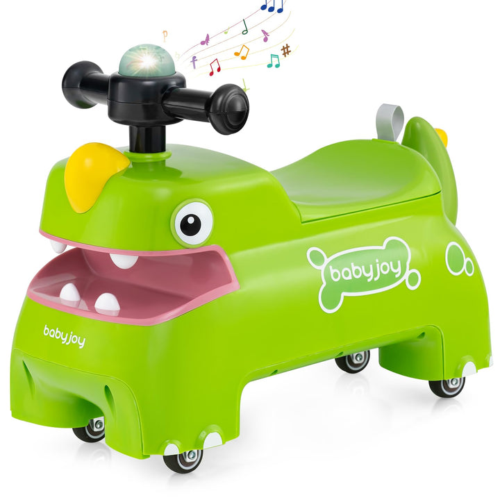 COSTWAY Rutschauto, Rutschfahrzeug mit Stauraum unter dem Sitz, Dinosaurier Schiebauto mit Lichter &