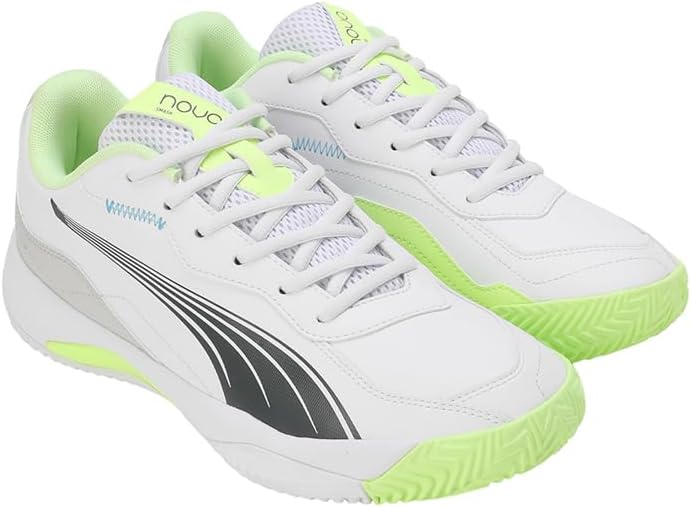 PUMA Unisex Nova SmashTennis Shoe 38 EU Puma White Luminous Blue Fizzy Apple Shadow Gray, 38 EU Puma