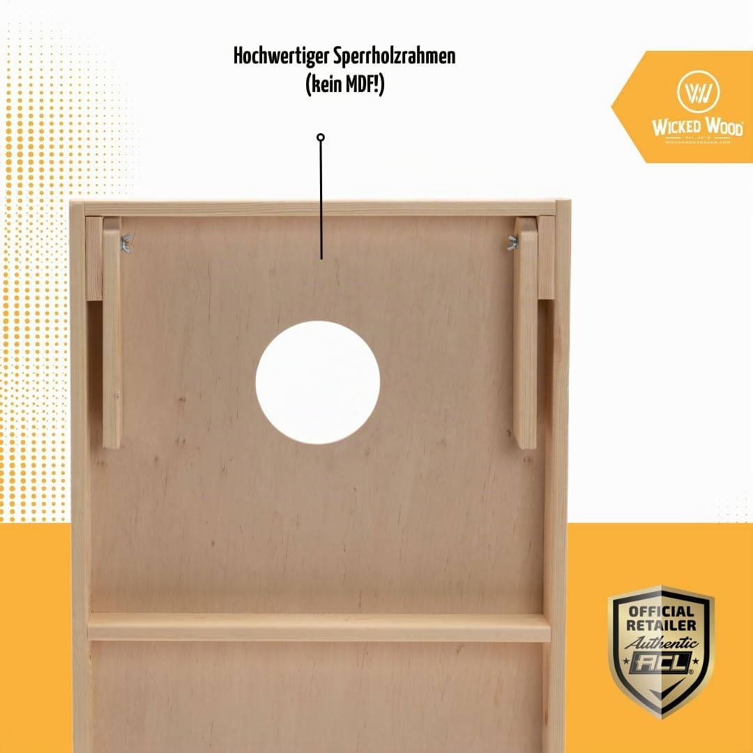 Cornhole Set – 120 x 60 cm - Sackloch Spiel – Wicked Wood – offiziell ACL-lizensiertes Set of Boards