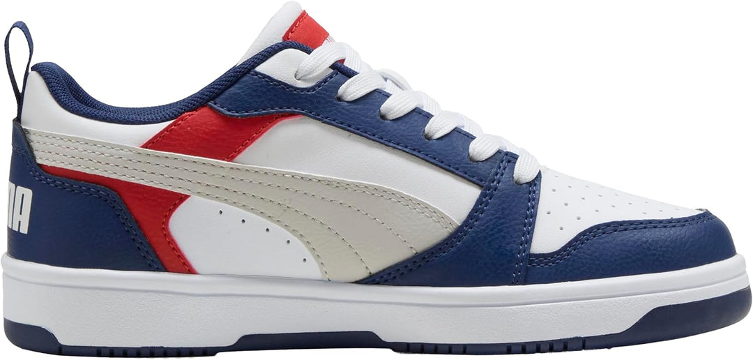 PUMA Unisex Kinder Rebound V6 Lo Jr Sneaker 35.5 EU Blaue Schmucksteine Federgrau Puma Weiss, 35.5 E