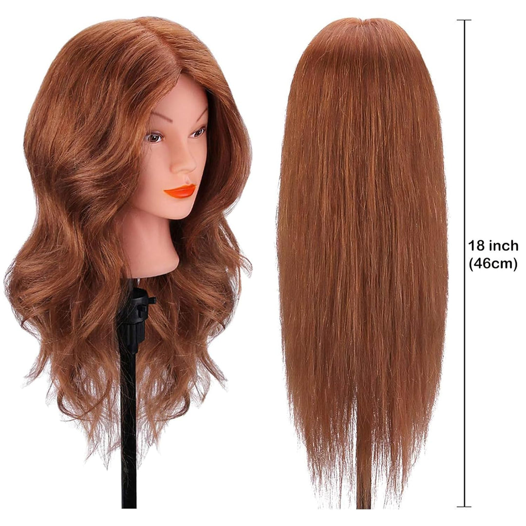Yofuly 18 Inch Trainingsköpfe für Friseure Übungskopf, 100% Echthaar Kosmetik Schaufensterpuppenkopf