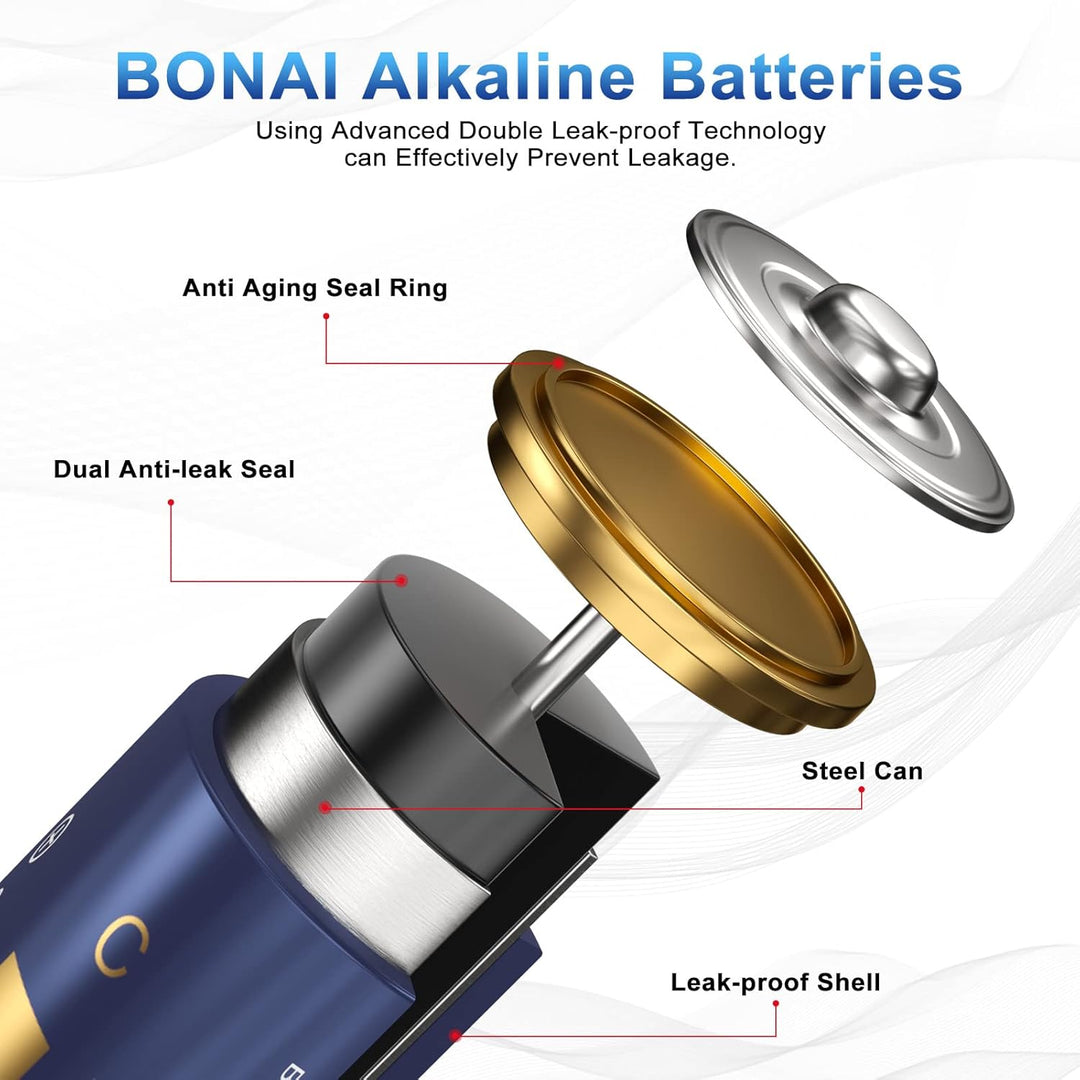 BONAI Longlife C Baby Batterien Alkaline 1,5V (14er-Pack) 7000mAh Hohe Kapazität Babyzellen Typ C-Al