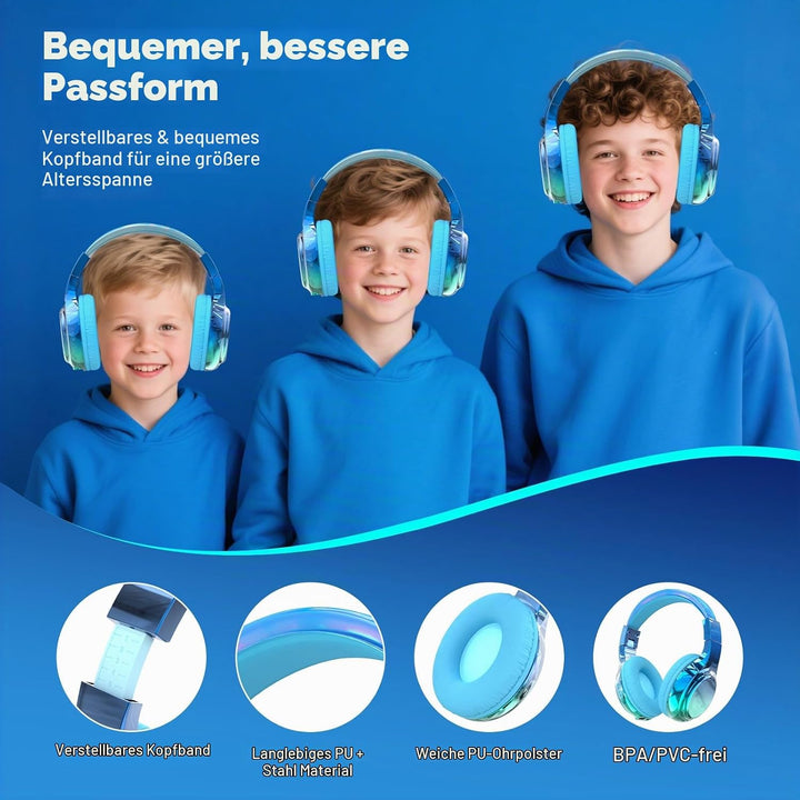 JYPS Bluetooth Kopfhörer Kinder, Kabellose Kopfhörer Bluetooth Kinder Over Ear, Kopfhörer Kinder Blu