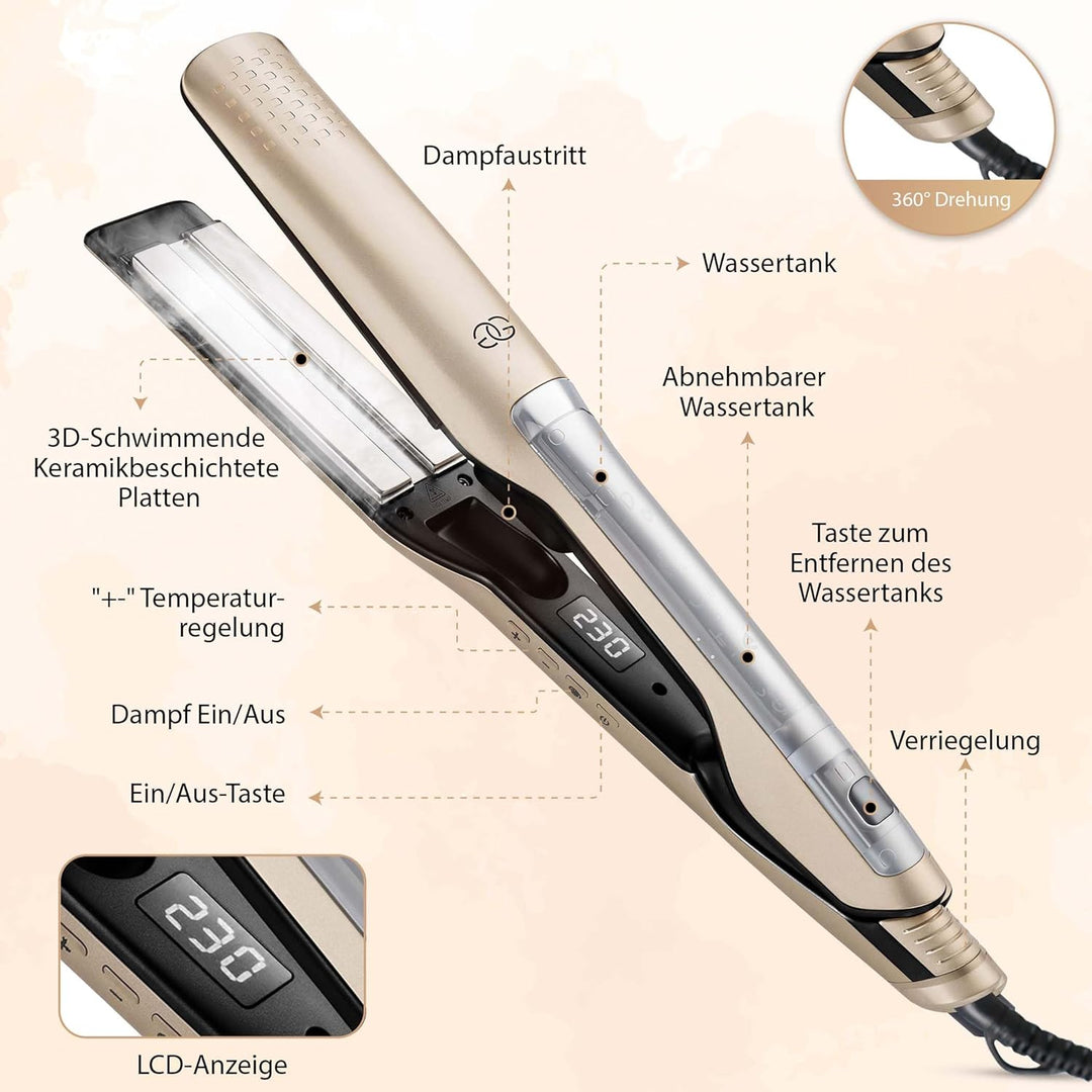 Glätteisen 2-in-1 Professionelles Haarglätter Lockenstab GOLDEN GOODS - Dampfglätter, Hair Straighte