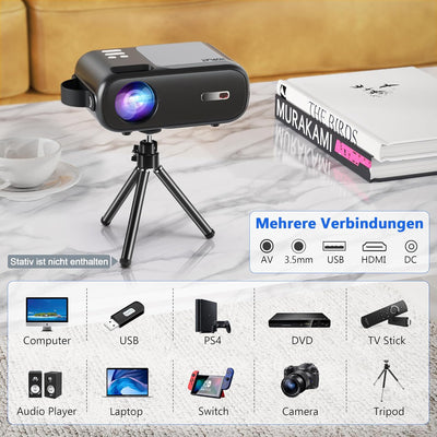 Mini Beamer, 5G WiFi Bluetooth Beamer Full HD 1080P Unterstützt, HORLAT Beamer klein 9800 Lumen Trag