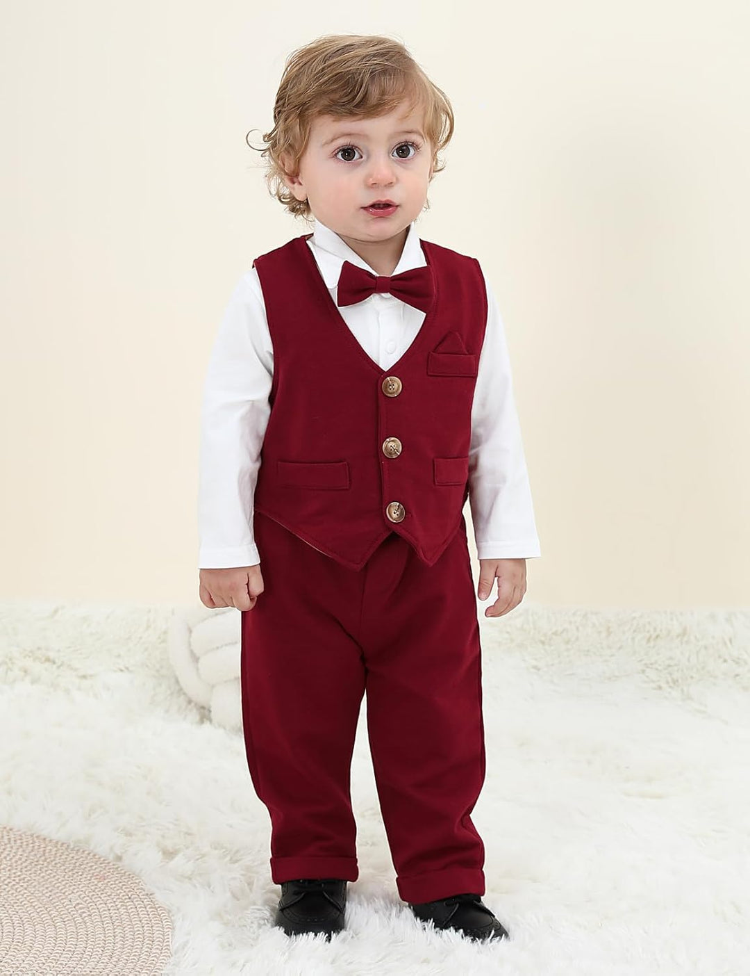 mintgreen Baby Anzug Junge, 3 Stück Formelles Outfit Taufanzug Gentleman Smoking Shirt & Weste + Hos