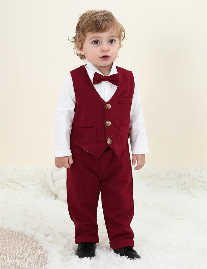 mintgreen Baby Anzug Junge, 3 Stück Formelles Outfit Taufanzug Gentleman Smoking Shirt & Weste + Hos