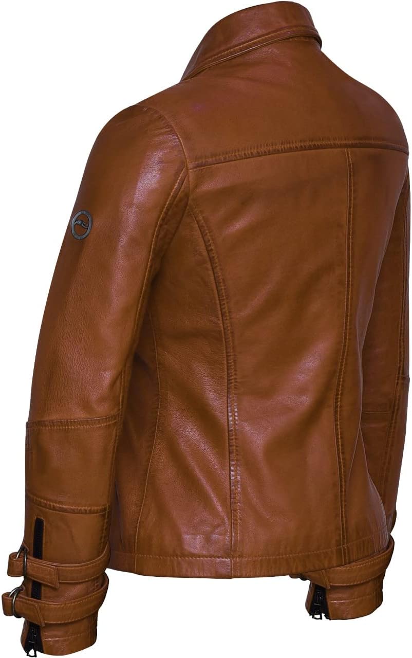 Bluepiel Poula Damen Lederjacke - Modernen Biker-Look - Echt Leder Jacke Rot Tailliert mit Reverskra
