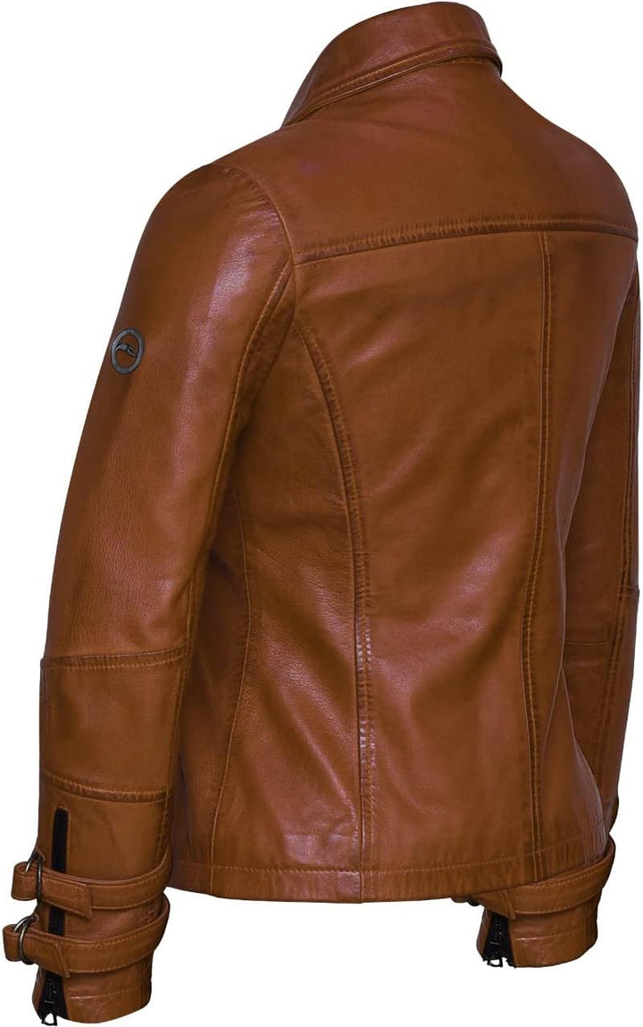 Bluepiel Poula Damen Lederjacke - Modernen Biker-Look - Echt Leder Jacke Rot Tailliert mit Reverskra