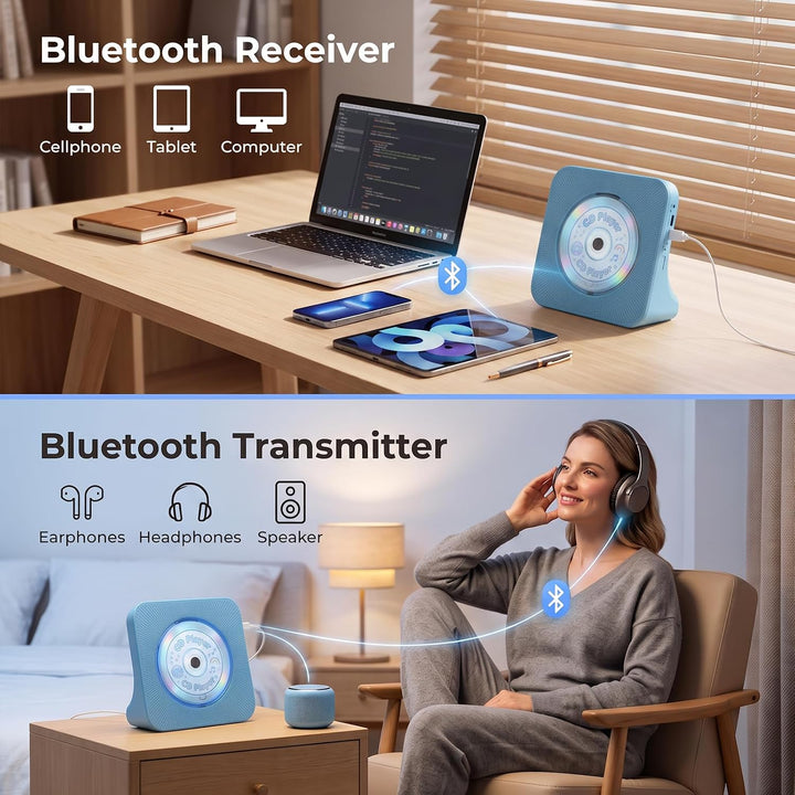 CD Player mit Lautsprecher, Bluetooth 5.0, Radio Blau, Blau