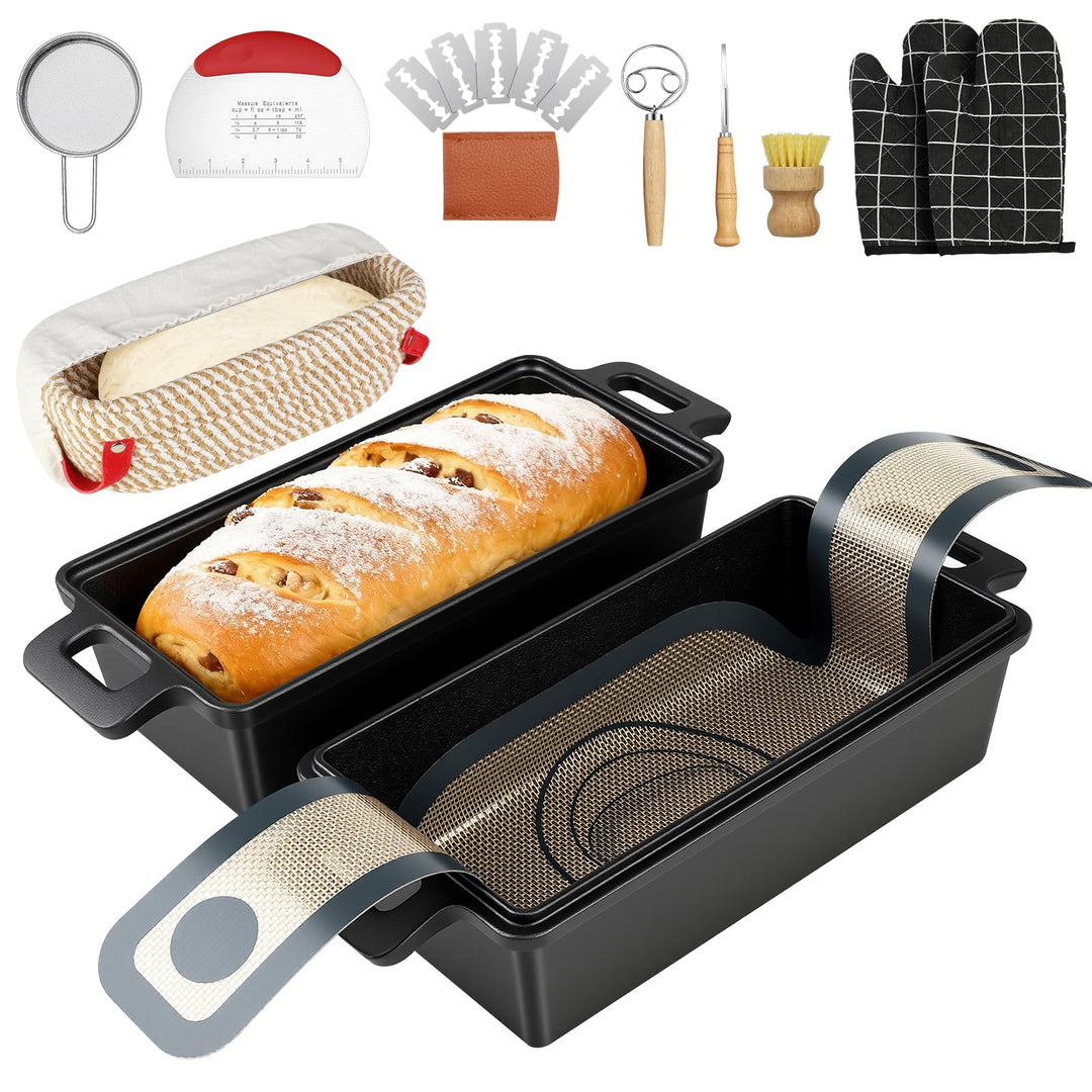 Brotbackform mit Deckel, Gusseisen Topf Brot Backen, 2-in-1 Brotbacktopf für selbstgebackenes Sandwi